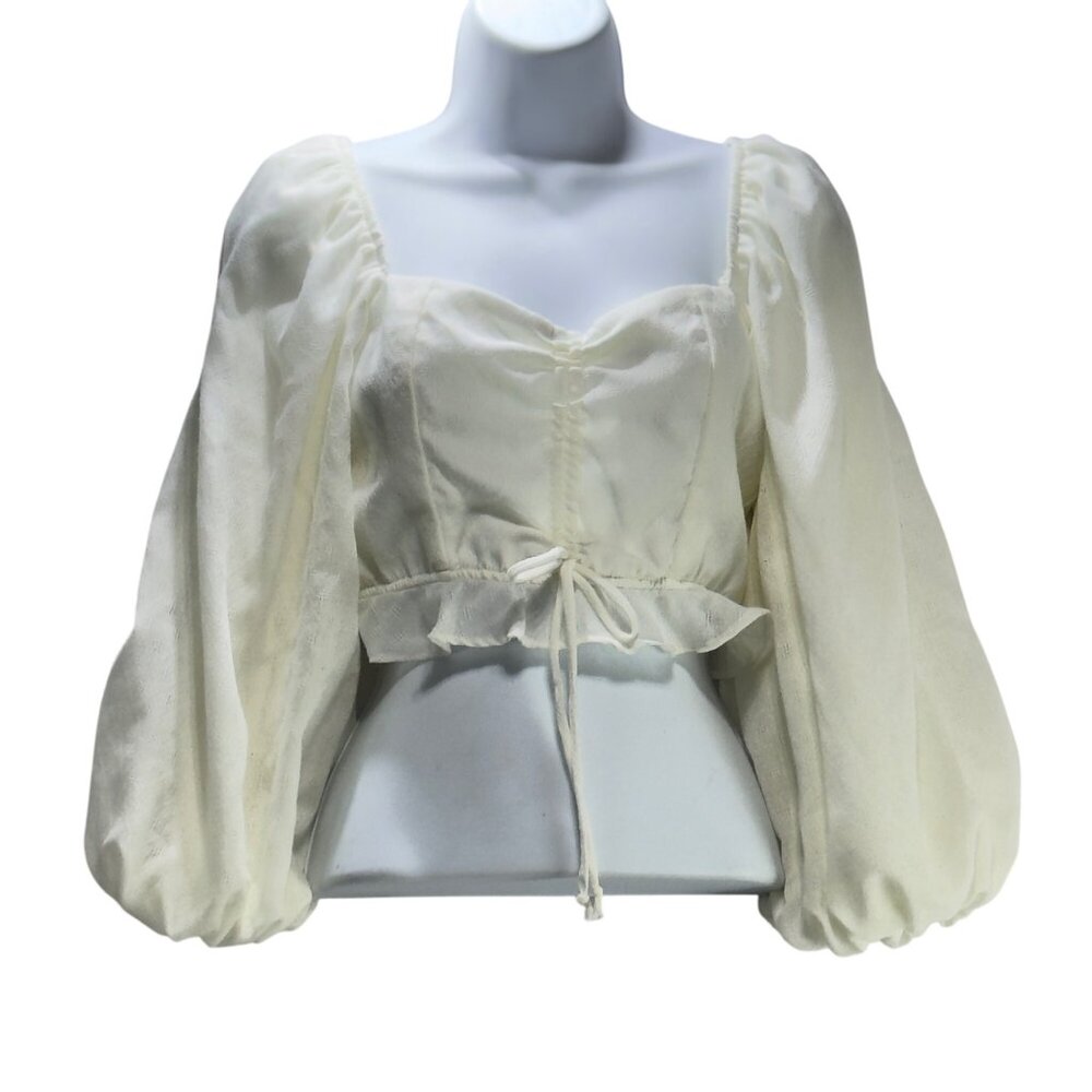 Show Me Your Mumu Women's Ivory Puff Sleeve Crop Top Size S